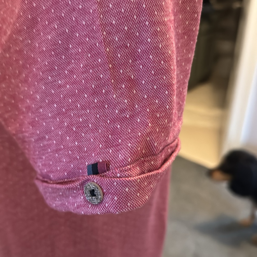 Ted Baker 1 / 2 Extra Small Pink & White Polka Dot Short Sleeve Tee With Pocket - Picture 3 of 4